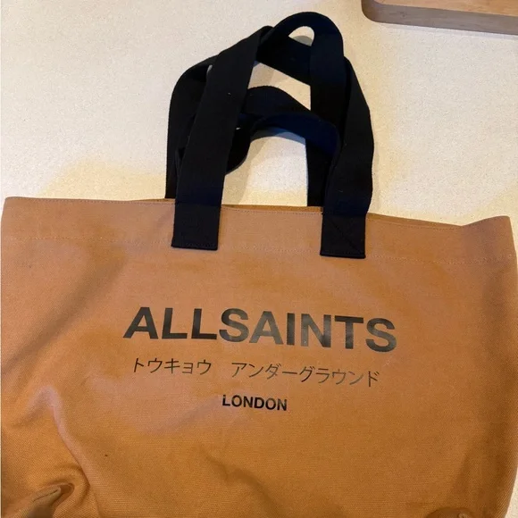 All Saints Black and Tan Canvas Tote Bag - Picture 5 of 10